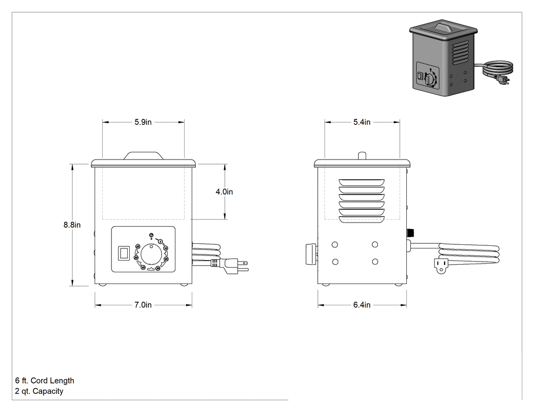Teknik Çizim - Ultrasonik Temizleyici, Isıtmalı, 2 qt. Kapasite