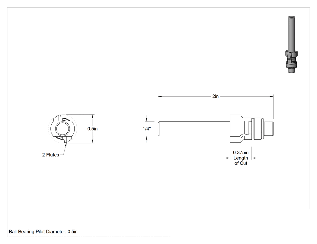 Teknik Çizim - Kenar Kesme Freze Ucu, Mikro Taneli Karbür, 1/2" Kesme Çapı, 3/8" Kesme Uzunluğu