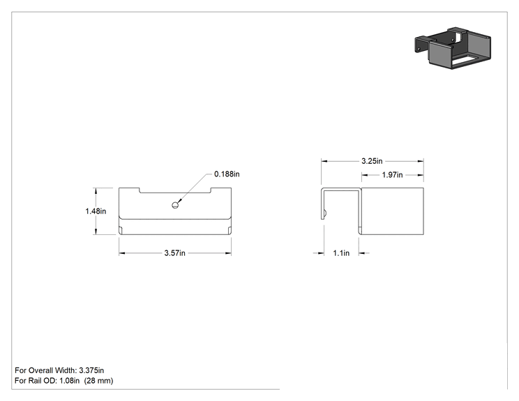 Teknik Çizim - Akışlı Braket, 3-3/8" konveyör rayı genişliği için