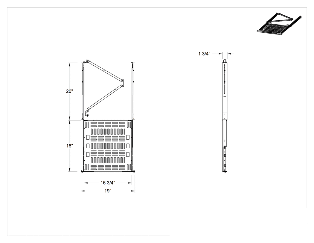 Teknik Çizim - Elektronik Kabin Rafı, Toz Boyalı Alüminyum, 16-3/4" x 18" Raf