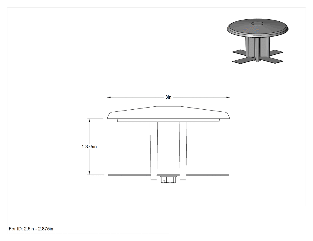 Teknik Çizim - Çıtçıtlı Tapa, Yuvarlak, Cam Takviyeli Plastik, 2-1/2" ila 2-7/8" iç çap için