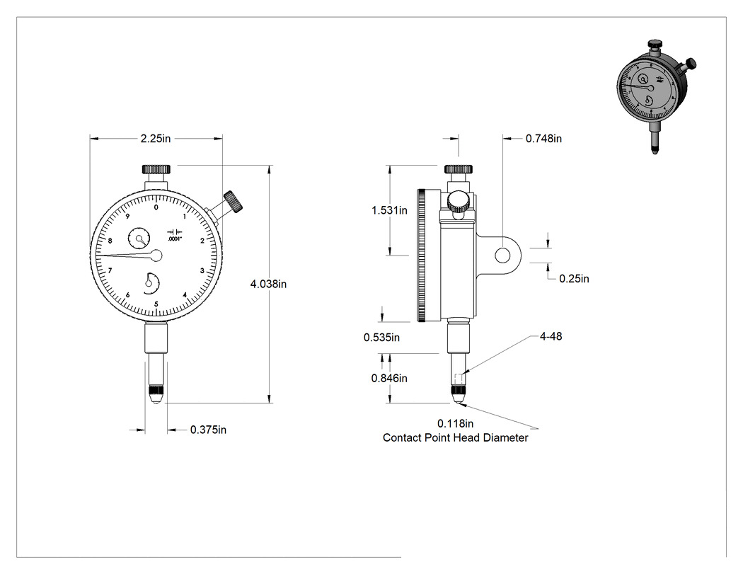 Teknik Çizim - Pistonlu Komparatör, Sürekli Kadran, Mücevherli, Mitutoyo Model 2358A-10