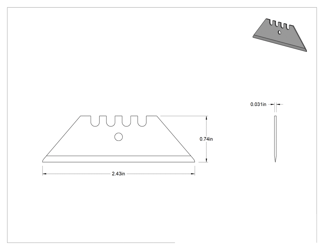Teknik Çizim - Çok Amaçlı Bıçak Ağızları, Slice 10524, 2-7/16" Uzunluk x 3/4" Genişlik x 0.031" Kalınlık