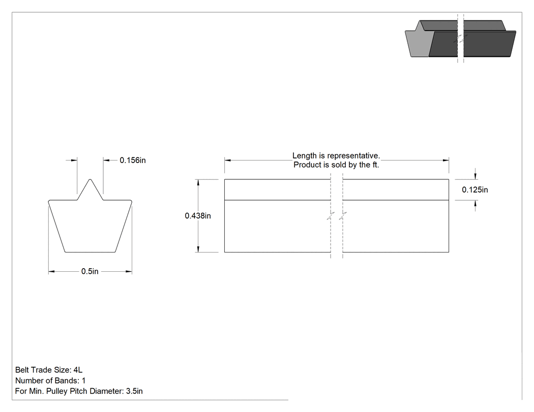 Teknik Çizim - Profil Üstlü V Kayışları, 32" Genişliğinde Yivli Üstlü, Anma Ölçüsü 4L