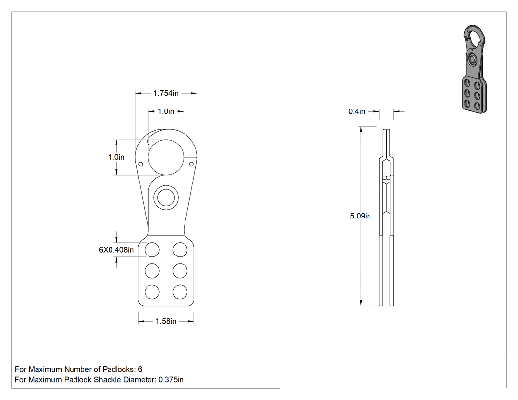 Teknik Çizim - Kilitleme Mandalı, Epoksi Kaplı Çelik, 1" x 1" Mandal Boşluğu