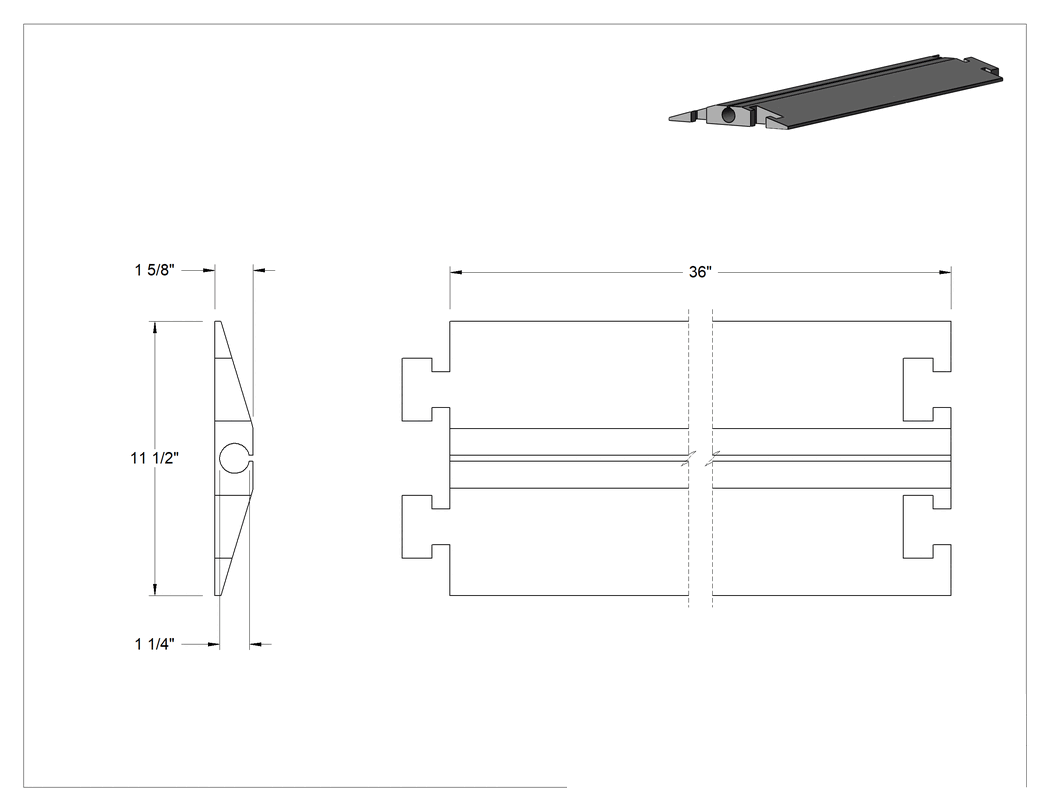 Teknik Çizim - Yerleşik Kilitli Kablo Rampaları, 1-1/4" Genişlik x 1-1/4" Yükseklikte Kanal, Yatay Stil