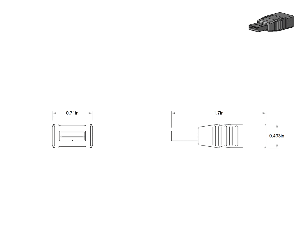 Teknik Çizim - USB Adaptörü, USB 3.2 Gen 1, A Erkek x A Dişi