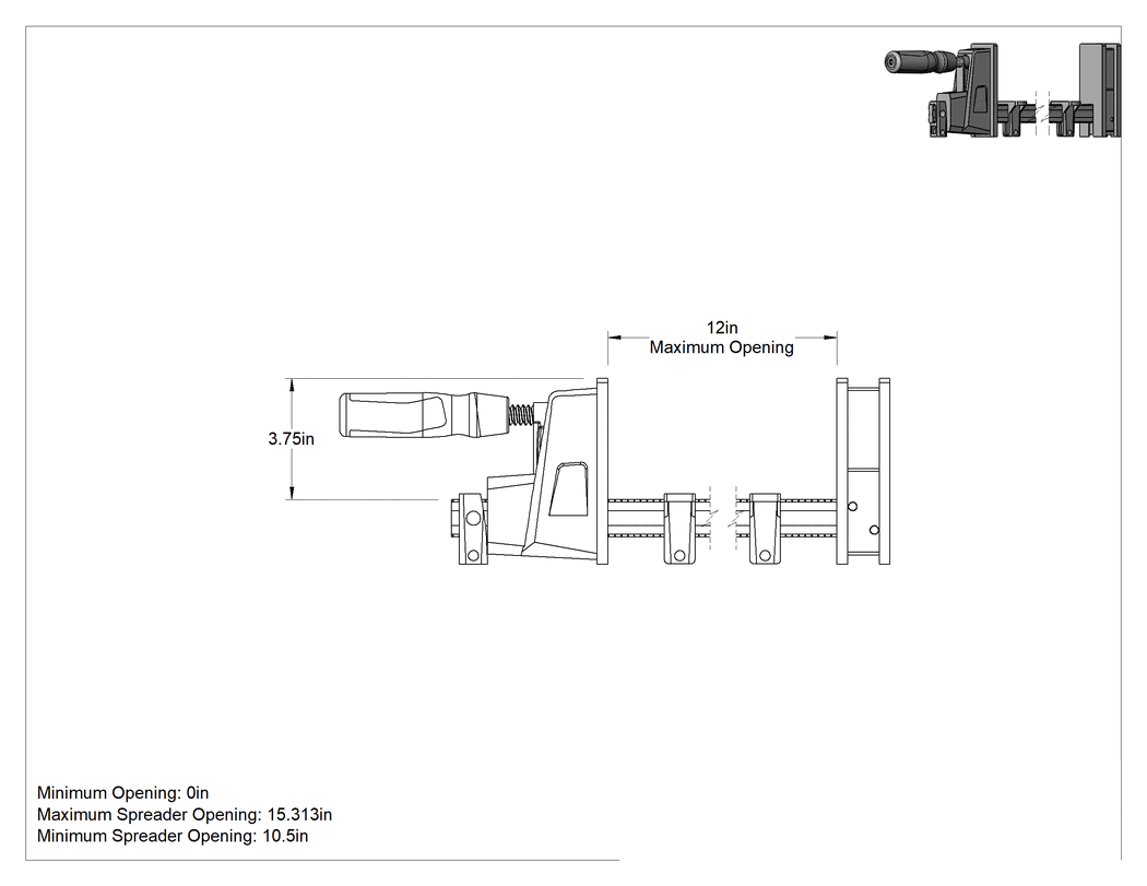 Teknik Çizim - Paralel Çeneli Çubuk Kelepçesi/Ayırıcı, 0" - 12" Açıklık