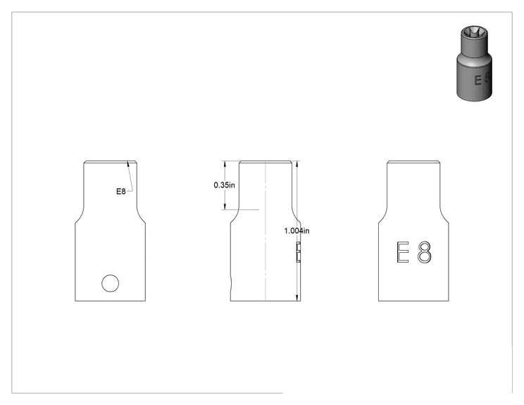 Teknik Çizim - Hızlı Açma Esnek Başlıklı Soket, 1/4" Kare Tahrik, E8 Boyutu