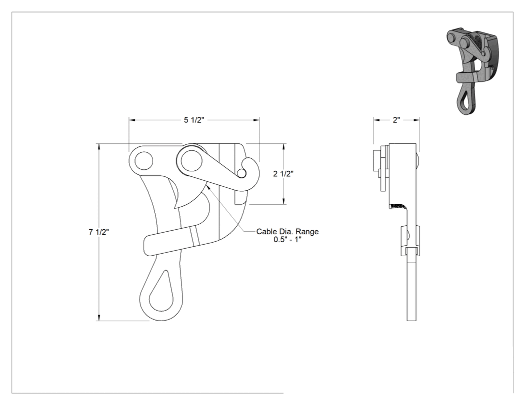 Teknik Çizim - Tel ve Kablo Çekme Kelepçesi, 1/2" ila 1" Çaplı Kablo için
