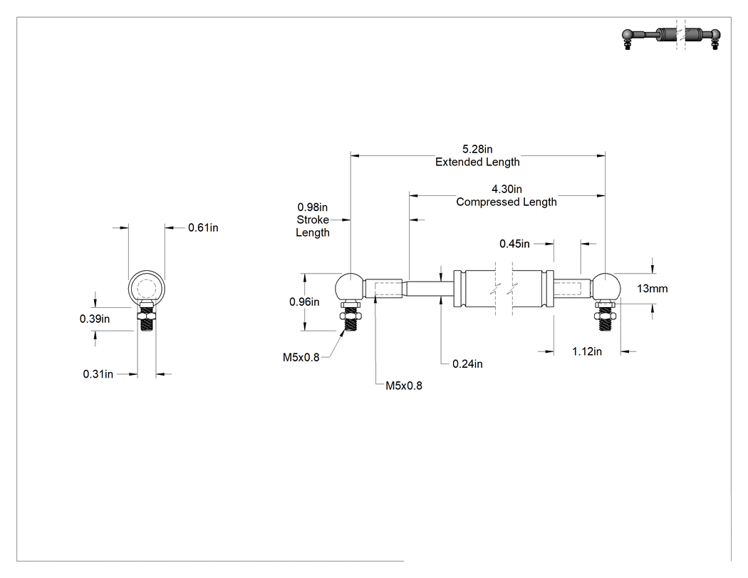 Teknik Çizim - Değişken Ayarlı Doğrusal Hız Sınırlayıcı, 1" Strok Uzunluğu, 112 lbs. Sıkıştırma Kuvveti