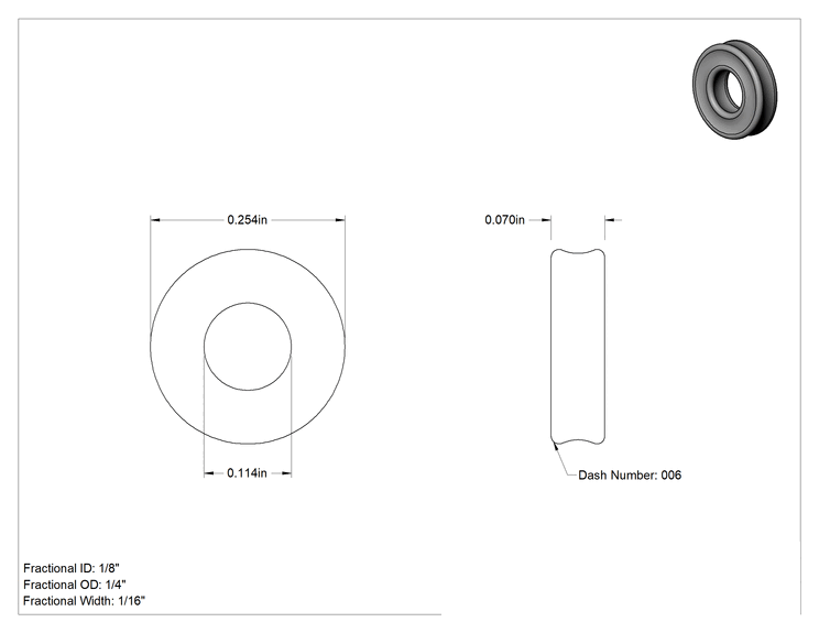 Teknik Çizim - X-Profil Yüksek Sıcaklık Silikon O-Ring, 1/16 Kesirli Genişlik, Dash Numarası 006