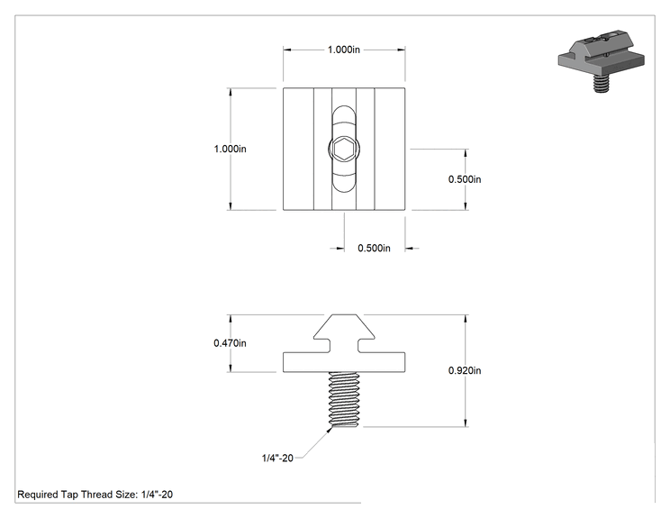 Teknik Çizim - T-Yuvalı Çerçeve Rayı Kaydırma Parçası, Dikey Pivot, T-Şekli, 1 inç ve 25 mm Yüksekliğinde Ray için