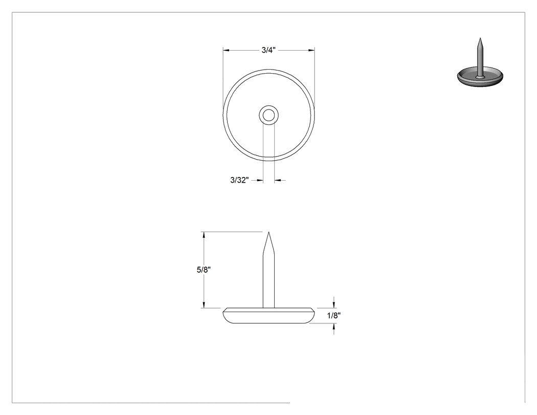 Teknik Çizim - Çekiçle Takılan Koruyucu Ayaklar, 3/4" Çaplı Nikel Kaplı Çelik Tabanlı