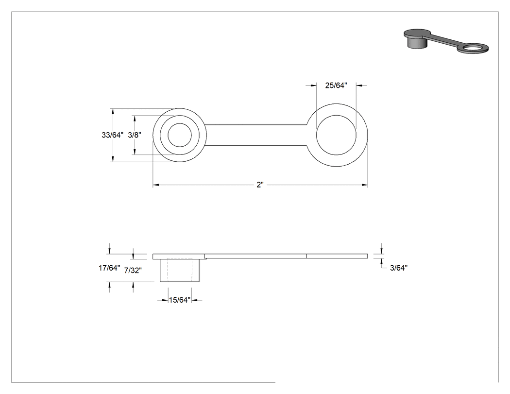 Teknik Çizim - Standart Gres Nipelleri için Toz Kapağı, 2" Toplam Uzunluk, Siyah
