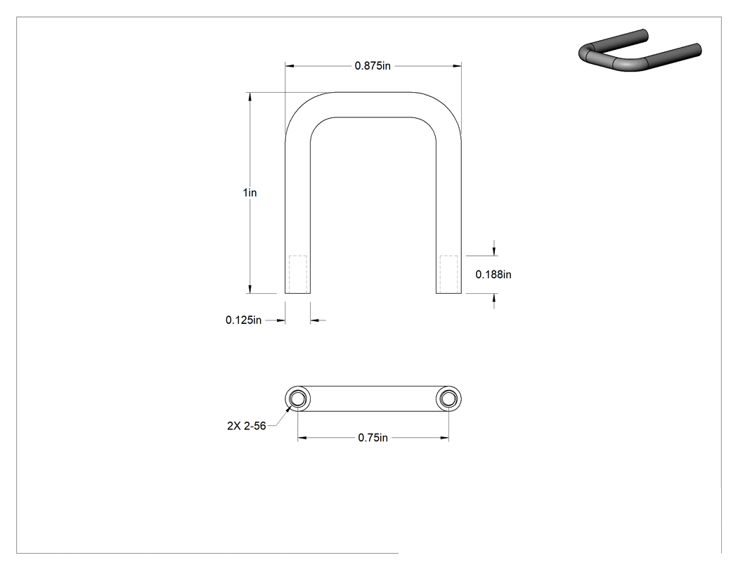 Teknik Çizim - Minyatür Dişli Delik Montajlı Çekme Kolu, Çelik, 3/4" Montaj Deliği Merkezden Merkeze Genişlik, 1" Çıkıntı