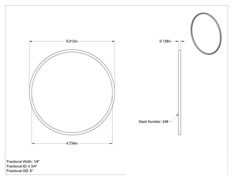 Teknik Çizim - Kimyasallara Dayanıklı Viton® Floroelastomer O-Ring, Mil-R-83248, 1/8 Kesirli Genişlik, Dash No. 248