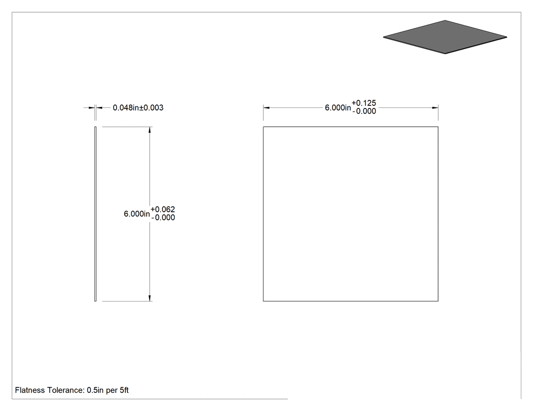 Teknik Çizim - Ultra Yüksek Sıcaklık 330 Paslanmaz Çelik Sac, 0.048" Kalınlık, 6" x 6"
