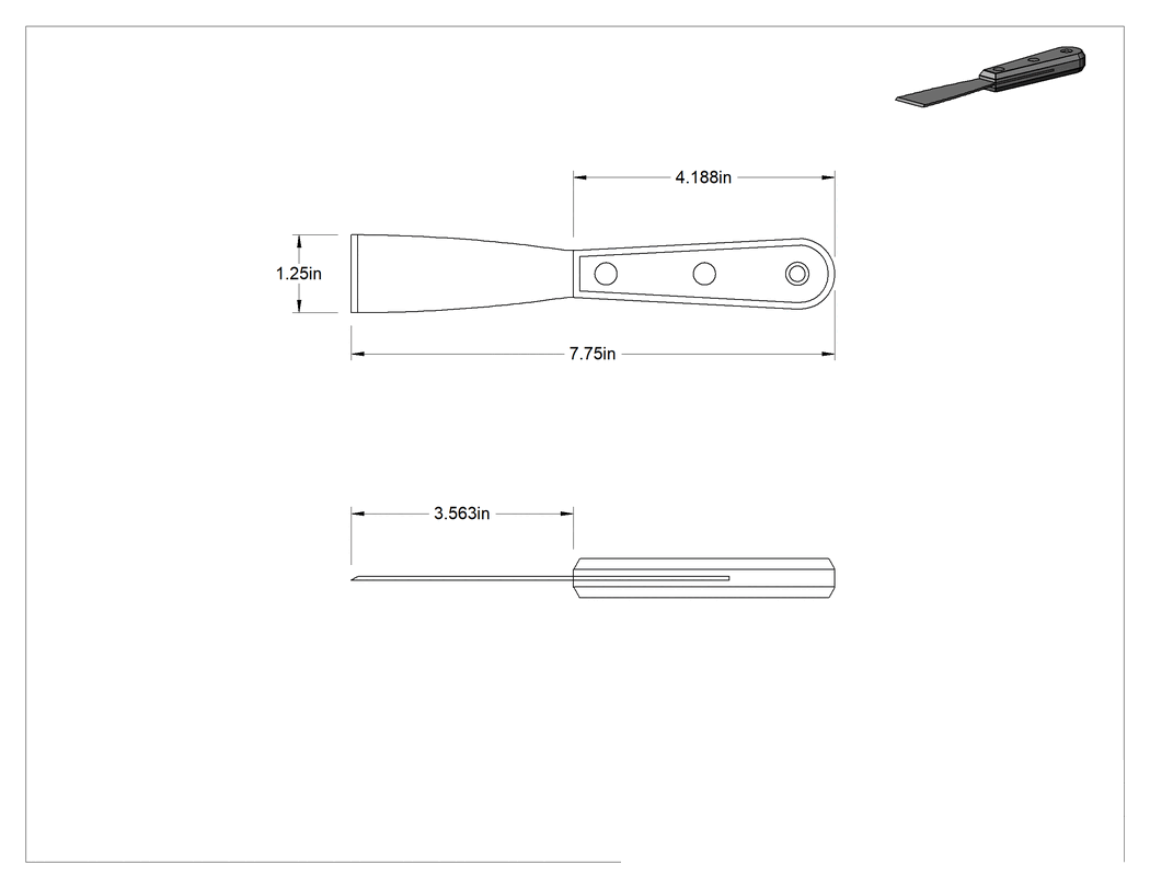 Teknik Çizim - Kıvılcım Çıkarmayan Macun Bıçağı, Ahşap Saplı, 1-1/4" Genişlik x 3.5" Uzunluk Bıçak