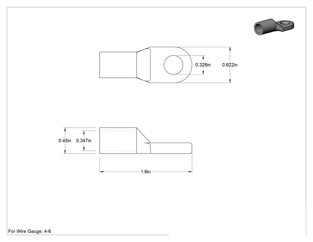 Teknik Çizim - 8-6 AWG için Sıkı Tutuşlu Sıkıştırma Pabucu