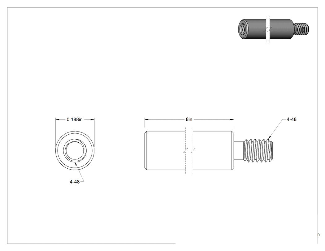 Teknik Çizim - Piston Komparatör için 4-48 Erkek x Dişi Karbon Çelik Uzatma Çubuğu