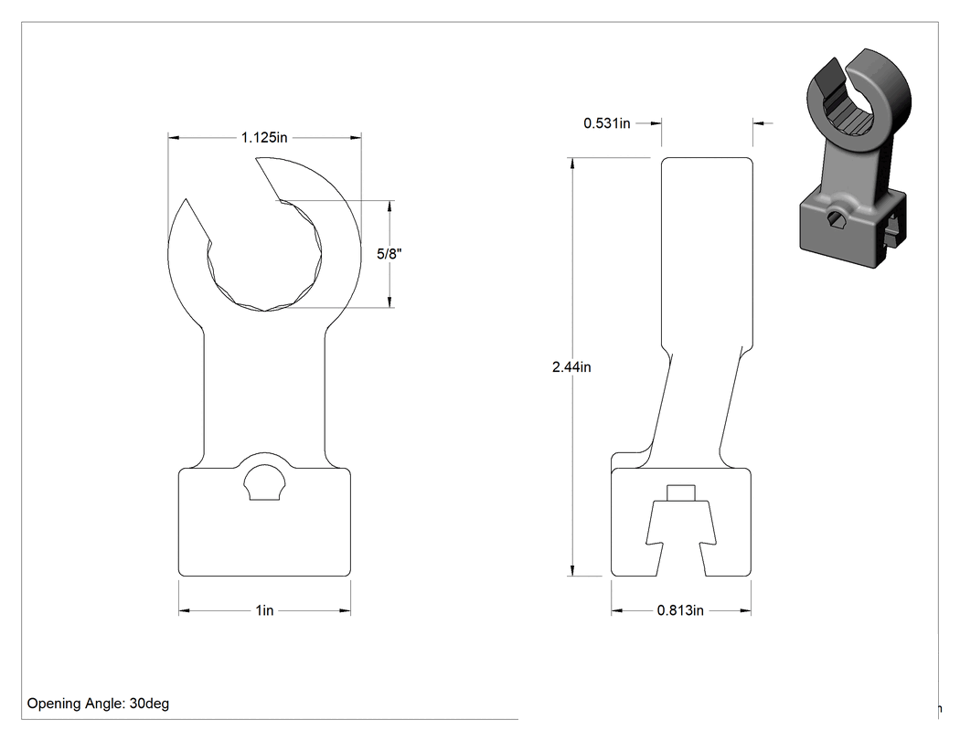 Teknik Çizim - 5/8" Değiştirilebilir Başlıklı Tork Anahtarı için 12 Uçlu Sure-Grip Açık Uçlu Başlık