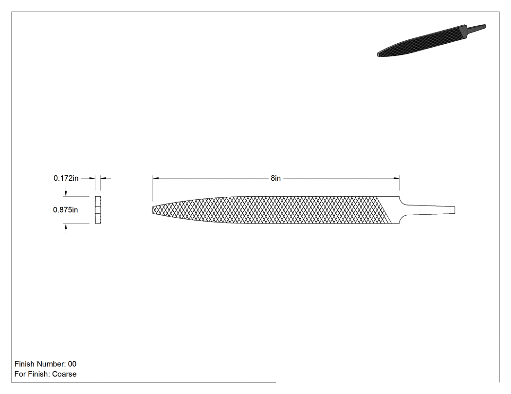 Teknik Çizim - Hassas İnce Konik Dikdörtgen Törpü, Kaba Yüzey için, 8" Uzunluk x 7/8" Genişlik