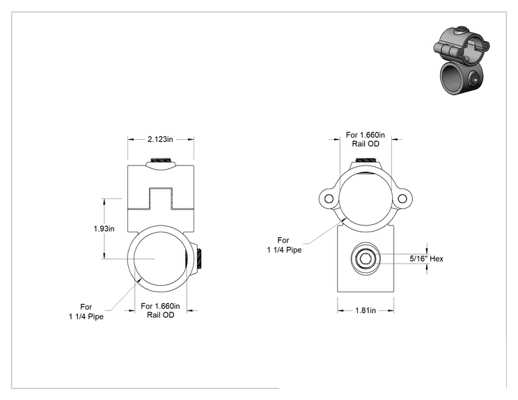 Teknik Çizim - Galvanizli Demir Kayar Ray Bağlantı Parçası, 1-5/8" Ray Dış Çapı için Menteşeli Çapraz Bağlantı