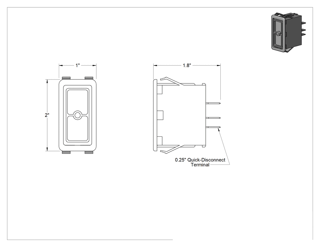 Teknik Çizim - 3 Konumlu Taban, Anlık, DPDT, Rocker Anahtar için