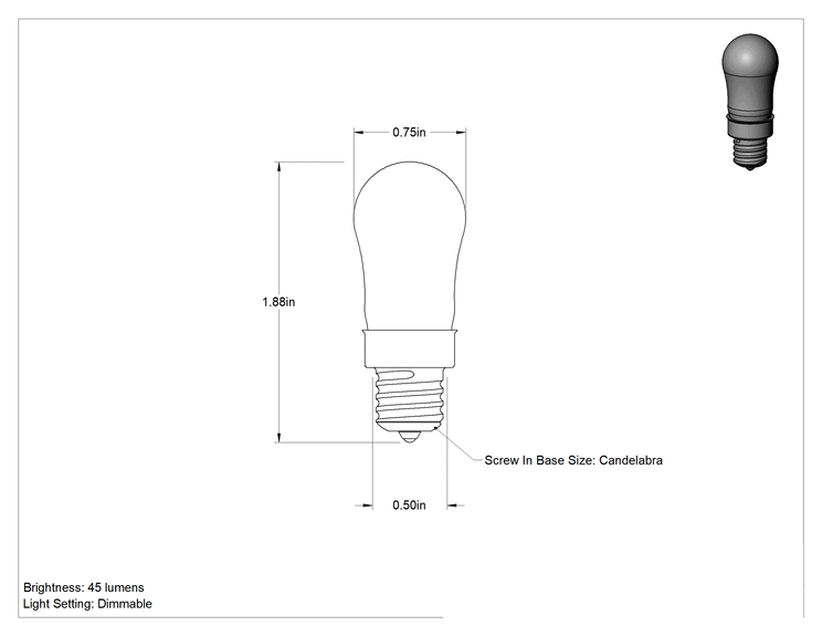 Teknik Çizim - Vidalı Ampul, Konik, Şamdan Tabanı, 12V, 6W Akkor Eşdeğeri