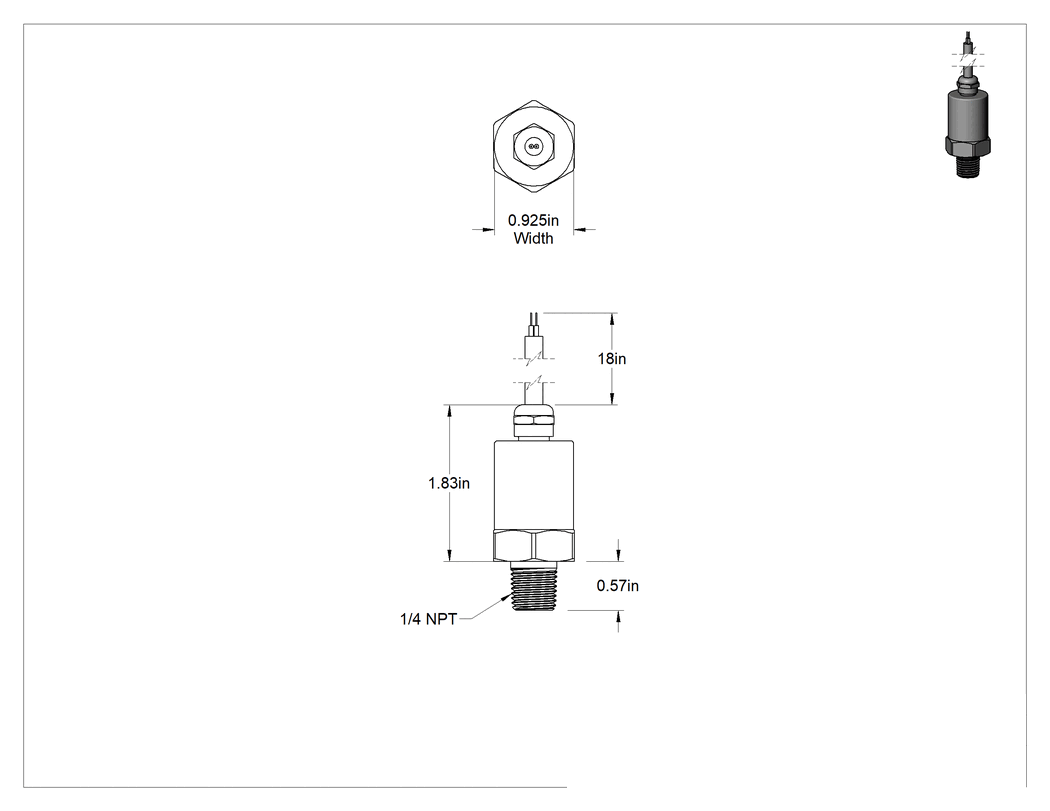 Teknik Çizim - Ekonomik Basınç Transmitteri, 4-20 mA Çıkış, 0-1000 PSI