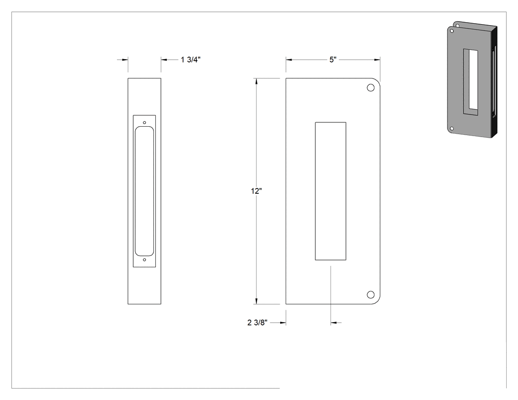 Teknik Çizim - Kapı Kolları ve Topuzları için Montaj Plakası, Zorlamaya Dayanıklı, 2-3/8" Boğaz Mesafesi