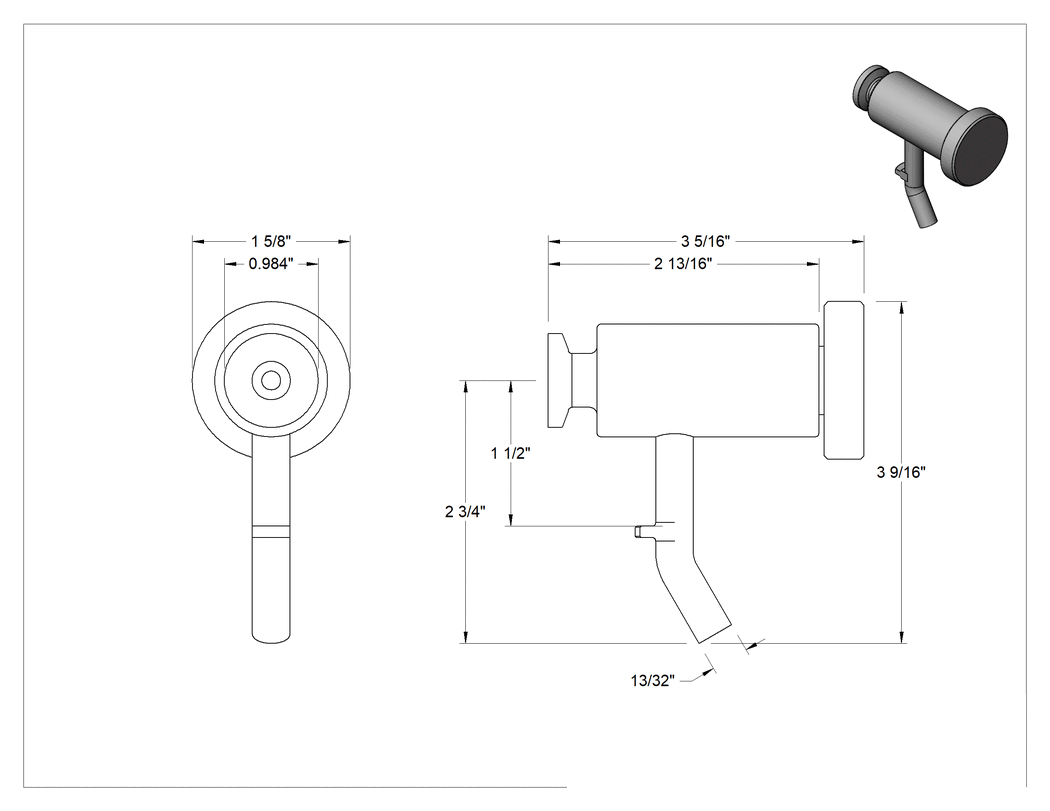 Teknik Çizim - Hijyenik Numune Alma Vanası, Bükülmüş Çıkış Ağzılı, 1/2" Giriş Borusu Dış Çapı için