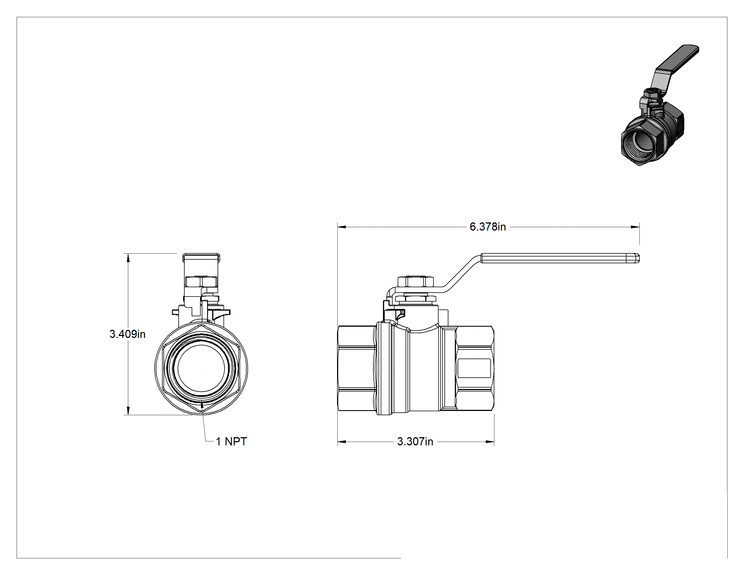 Teknik Çizim - Akış Göstergeli Pirinç Açma/Kapama Vanası, 1 NPT Dişi