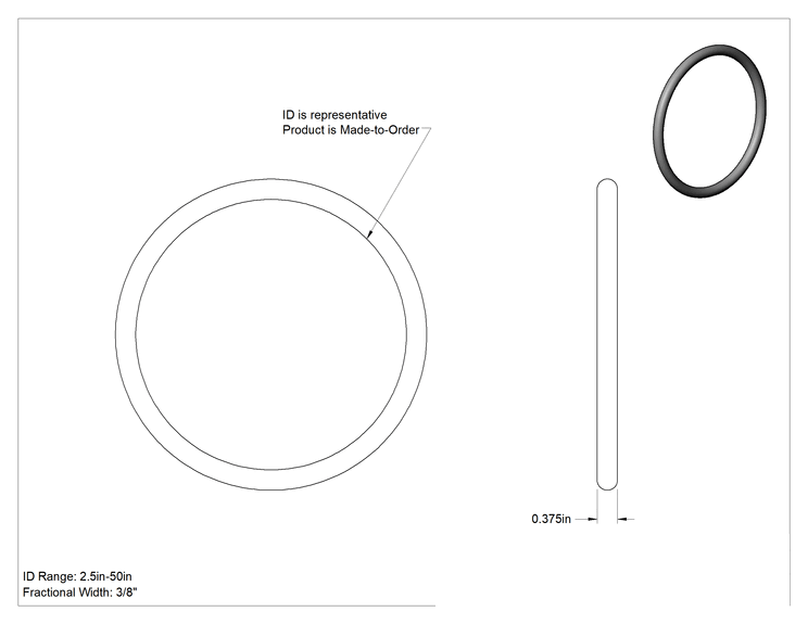 Teknik Çizim - Kimyasal Dirençli Floroelastomer O-Ring, 0.375 inç Genişlik