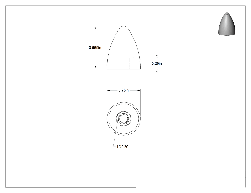 Teknik Çizim - Yük Kapasiteli Güçlendirilmiş Dişli Tampon, Çelik Plakalı Doğal Lastik, 1/4"-20 Delik, 22 lbs. Maksimum