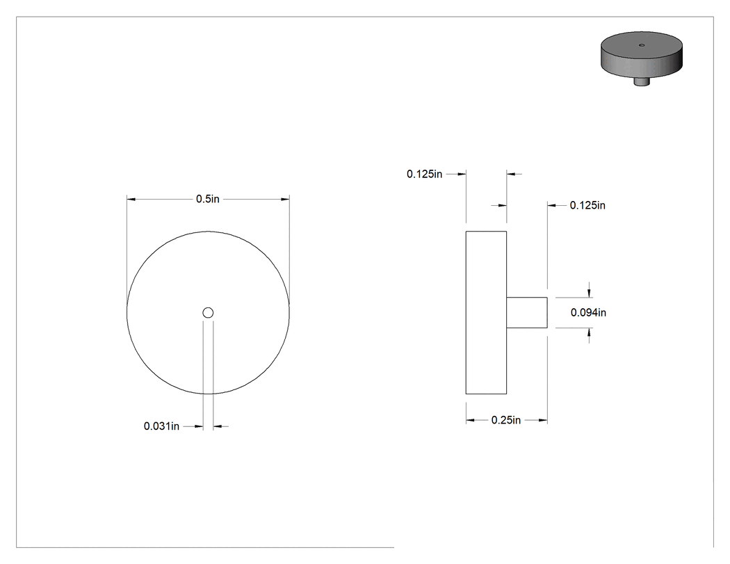 Teknik Çizim - SBR Kauçuk İçi Boş İtmeli Tamponlar, 3/32" iç çap için, 1/8" Gövde Yüksekliği, 1/2" Dış Çap