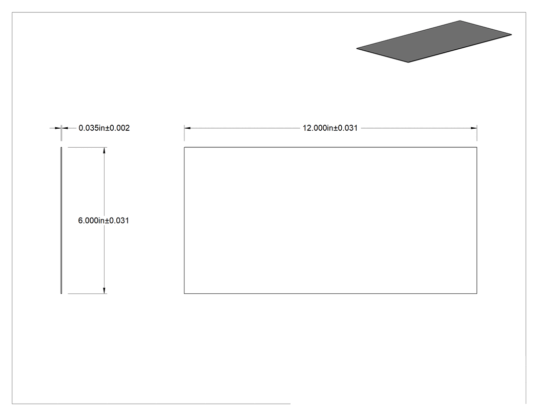 Teknik Çizim - Parlatılmış Ekonomik 430 Paslanmaz Çelik, 0.035" Kalınlık, 6" x 12"