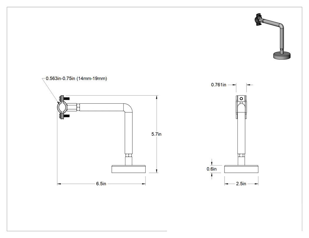 Teknik Çizim - Manyetik Titreşim Sönümleyici Freze Kelepçesi, 90 Derece Açı, 9/16" ila 3/4" İç Çap, 5-11/16" Yükseklik