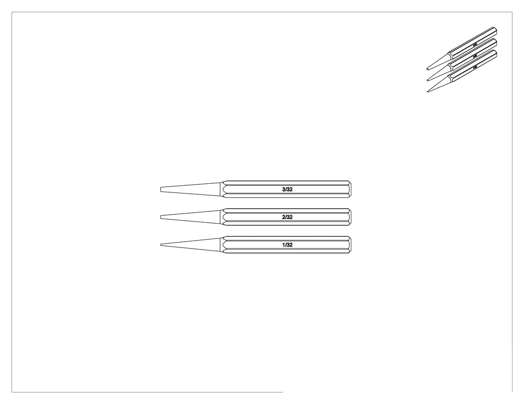 Teknik Çizim - Çivi Seti Zımba Seti, 3 Parça