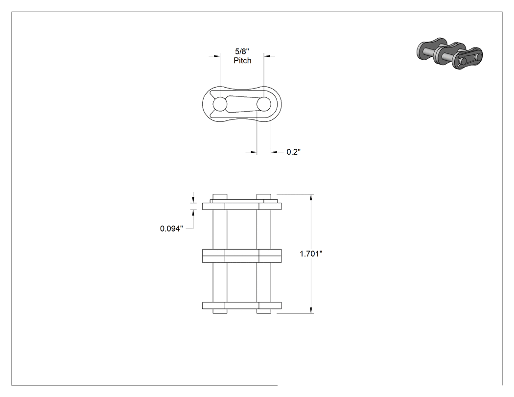 Teknik Çizim - ANSI 50H-2 Ağır Hizmet Tipi Çift Sıralı Makaralı Zincir için Bağlantı Halkası
