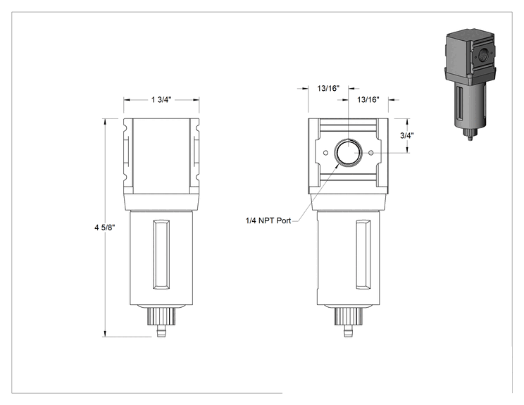 Teknik Çizim - Wilkerson Hava Filtresi, F08 Serisi, 1/4 NPT Dişi