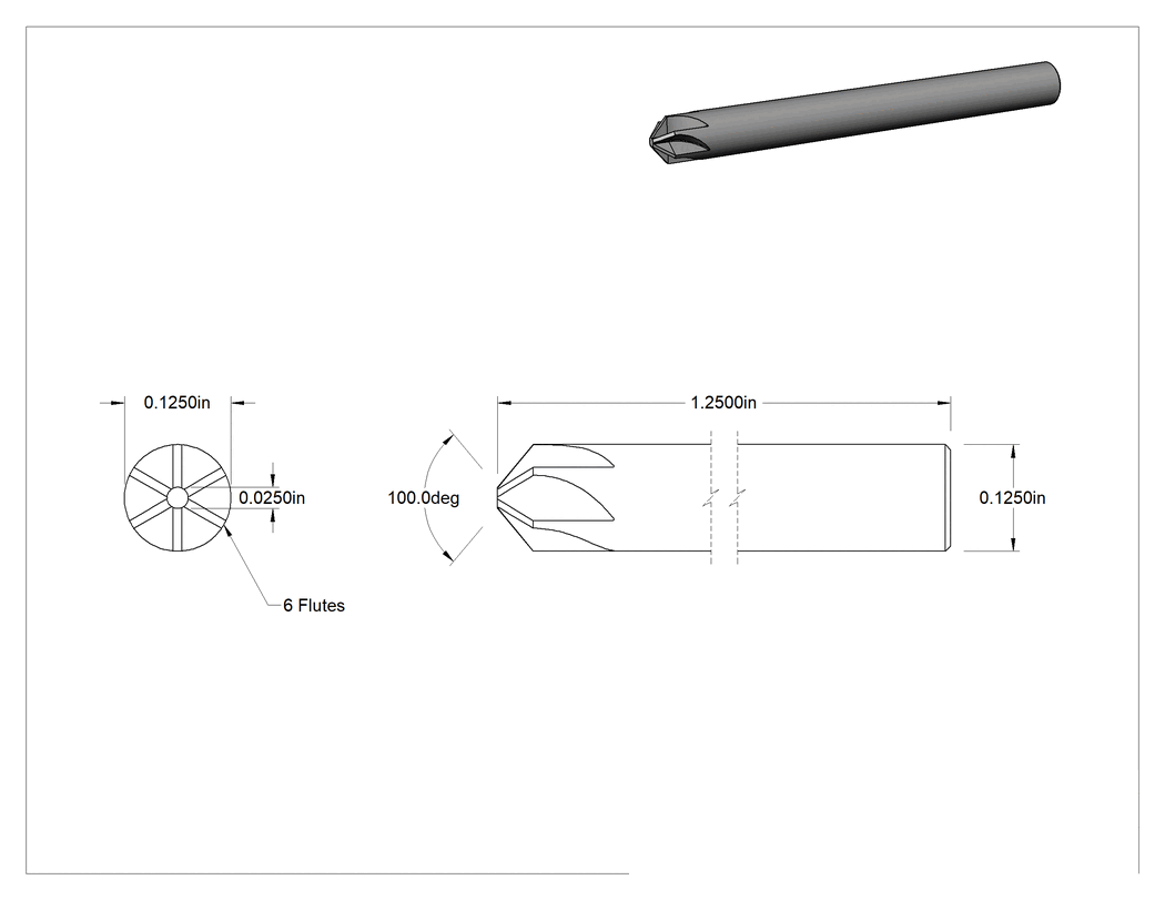 Teknik Çizim - Siyah Oksit Yüksek Hızlı Çelik Havşa, Perçinler için, 100 Derece, 1/8" Gövde Çapı