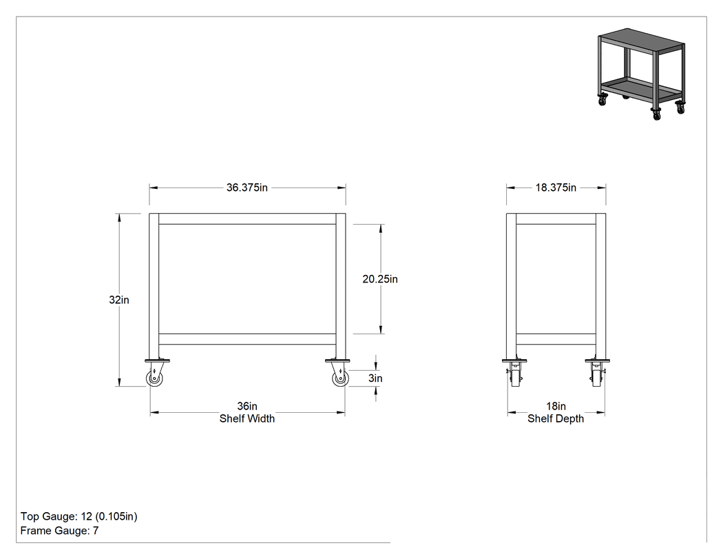 Teknik Çizim - Çelik Masa, Mobil, 1 adet Raflı, 32" Yükseklik x 36" Genişlik x 18" Derinlik