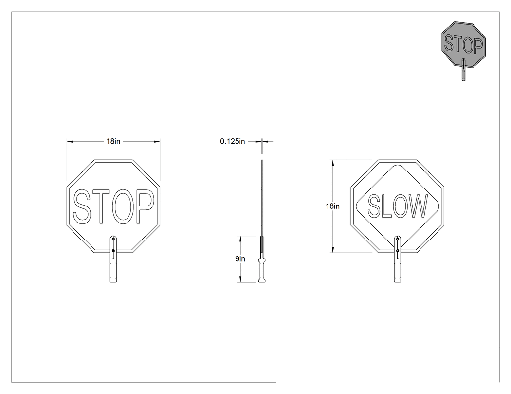 Teknik Çizim - Trafik Kontrol İşareti, Taşınabilir, Dur/Yavaş Mesajı, 18" Yükseklik, 18" Genişlik