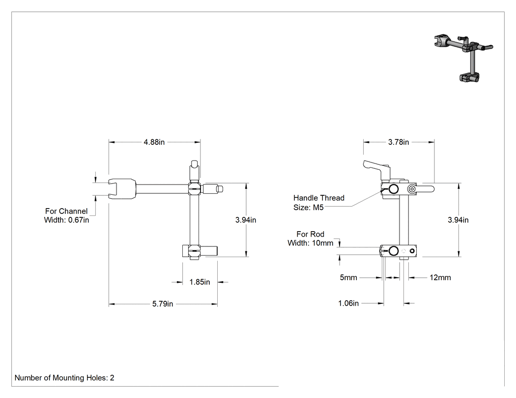 Teknik Çizim - Modüler Konveyör Kılavuz Montajı, Maksimum 5-1/2" Yüksekliğinde x 6" Genişliğinde x 4" Derinliğinde
