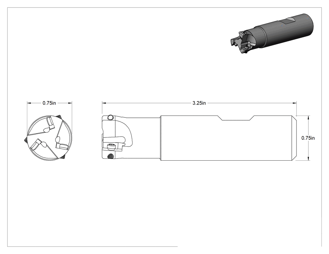 Teknik Çizim - Değiştirilebilir Karbür Uçlu Freze, Sap Montajlı Ek Parça Tutucu, İnce Yüzey, 3/4" Nose Çapı için