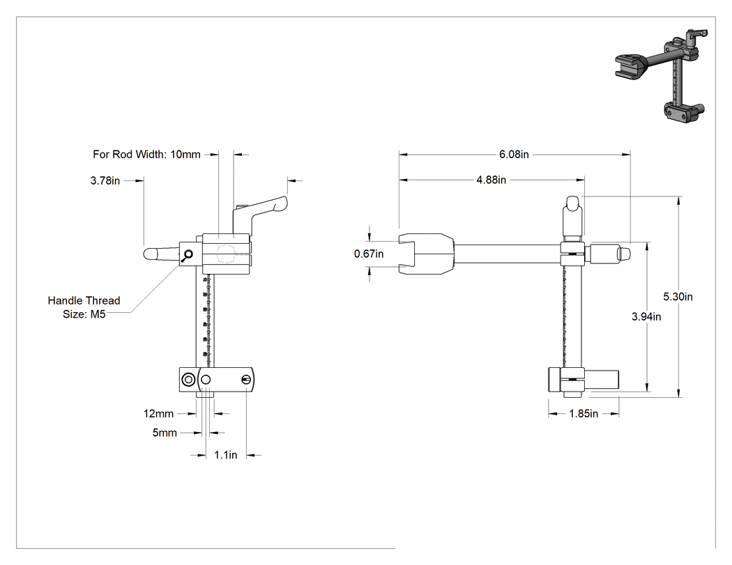 Teknik Çizim - Dereceli Modüler Konveyör Kılavuz Montaj Parçası, Maksimum 5-1/2" Yükseklik x 6" Genişlik x 3" Derinlik
