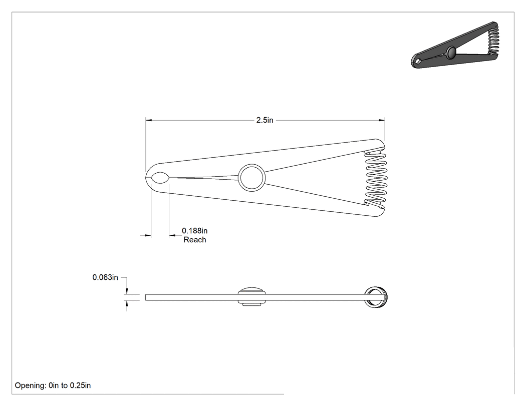 Teknik Çizim - Minyatür Yaylı Kelepçe, Alüminyum, Düz Tutamak, 1/4" Maksimum Açıklık