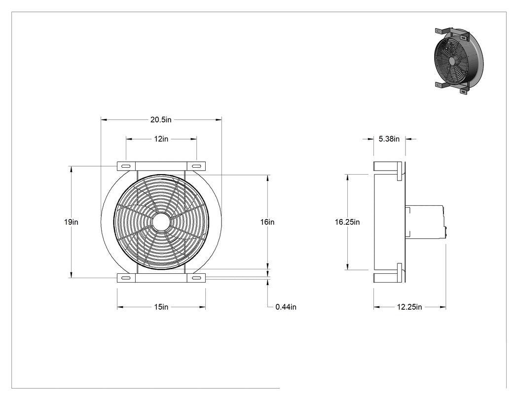 Teknik Çizim - Makine Soğutma Fanı, 16" Bıçak Çapı